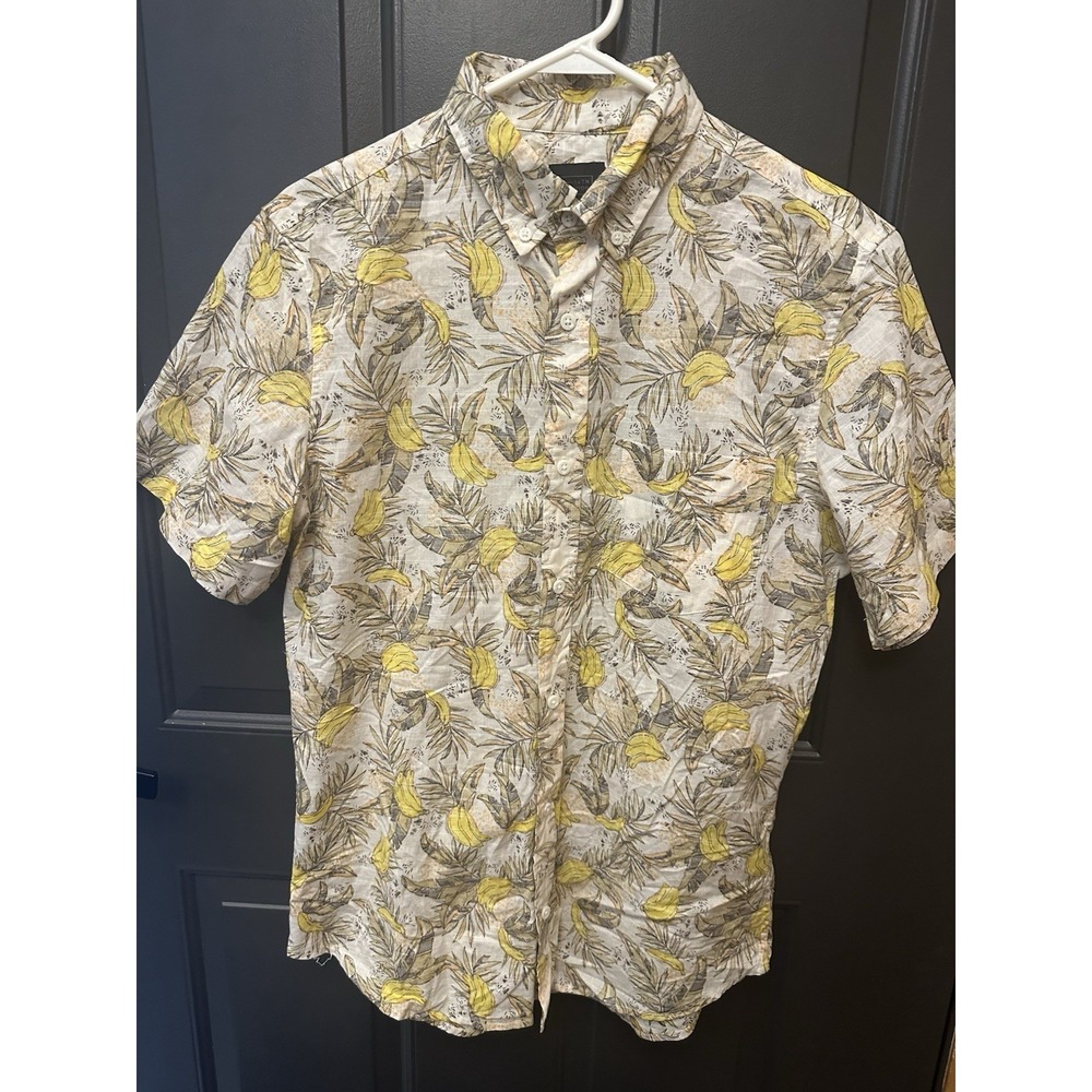 Men's Short Sleeve Tropical Banana Button Down Shirt Cotton Medium 14th‎ & Union